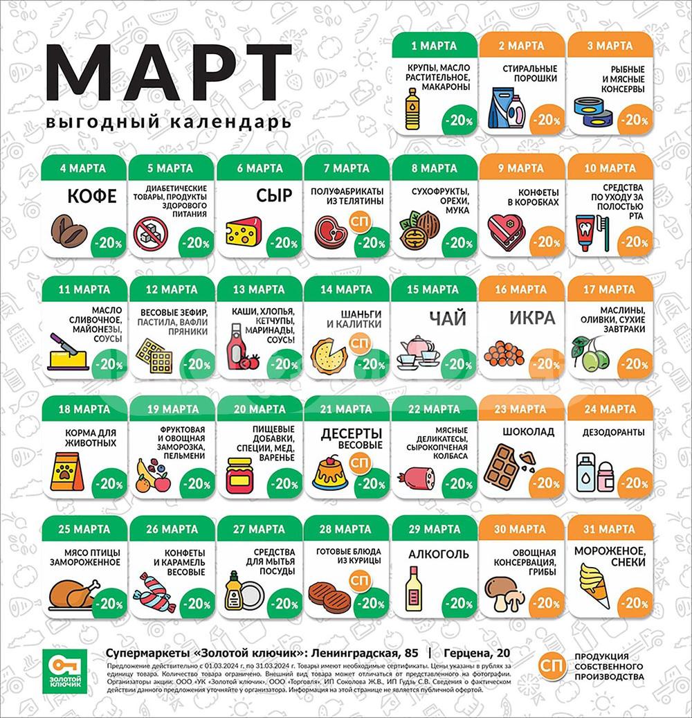 Акции в Золотой ключик с 1 марта 2024 - Вологда