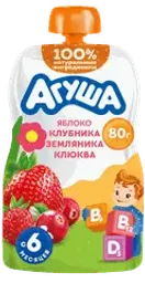 Пюре фруктово-ягодное детское АГУША Укрепляй-ка Яблоко, клубника, земляника и клюква, с 6 месяцев