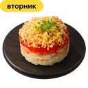 Салат слоеный с мясом копченой курицы, 100 г