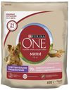 Сухой корм Purina ONE с лососем и рисом для взрослых собак мелких пород с чувствительным пищеварением 600 г