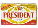 Кислосливочное масло несоленое President 82,5% БЗМЖ 180 г