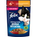 Felix Аппетитные Кусочки. Двойная Вкуснятина. Корм консервированный полнорационный для взрослых кошек, с говядиной и домашней птицей в желе, 75 г