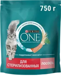 Корм сухой для взрослых кошек PURINA ONE для стерилизованных и кастрированных, с высоким содержанием лосося и пшеницей