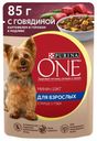 Влажный корм Purina One Мини с говядиной картофелем и горохом в подливе для взрослых собак мелких пород 85 г