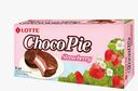 Пирожное бисквитное Choco Pie в шоколадной глазури со вкусом клубники, Lotte, 168 г, 6 шт.