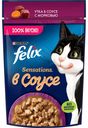 Felix Sensations. Корм консервированный полнорационный для взрослых кошек, с уткой в соусе с морковью, 75 г