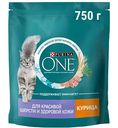 Сухой корм для кошек Purina One Для красивой шерсти и здоровой кожи курица, 750г