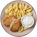 Котлета Cook Chart рыбная из фарша минтая с макаронами и соусом тартар, 220г