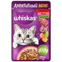 Влажный корм Whiskas Аппетитный микс для кошек с говядиной языком и овощами в желе, 75г