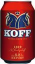 Пиво светлое, 5,2%, Koff, 0,33 л