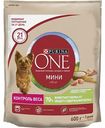 Сухой корм для взрослых собак мини пород Purina One с высоким содержанием индейки и с рисом, 600 г