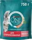 Корм сухой Purina One с лососем и пшеницей для взрослых стерилизованных кошек 750г