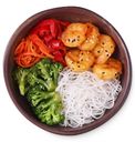 Креветки обжаренные на масле гхи с фунчозой и брокколи Перекрёсток Select, 200г