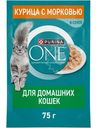Влажный корм Purina One для кошек живущих в домашних условия с курицей и морковью в соусе, 75г