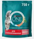 Сухой корм для стерилизованных кошек и кастрированных котов с лососем и пшеницей Purina ONE 750г