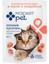 Корм Сочные кусочки в желе с индейкой для взрослых кошек Маркет Pet, 85г