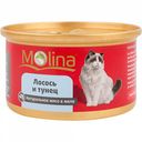 Консервы для кошек мясо в желе Molina с лососем и тунцом, 80 г