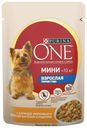 Влажный корм Purina One Мини Взрослая для собак мелких пород старше 1 года с курицей морковью и зеленой фасолью в подливе 85 г