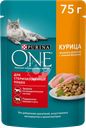 Корм влажный для взрослых кошек PURINA ONE Sterilised с курицей и зеленой фасолью в соусе, 75г
