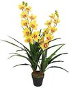 Цветок искусственный Орхидеи желтые в черном горшке, 90 см