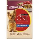 Корм для взрослых собак мелких пород до 10 кг Purina One с говядиной, картофелем и горохом в подливе, 85 г