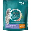 Сухой корм Purina One для кошек для красивой шерсти и здоровой кожи с курицей, 750г