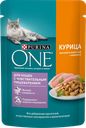 Корм влажный для взрослых кошек PURINA ONE Sensitive с курицей и морковью в соусе, 75г