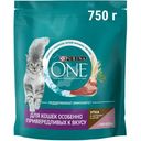 Сухой корм Purina One для кошек особенно привередливых к вкусу с уткой и печенью, 750г
