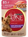 Влажный корм Purina One для собак мелких пород с лососем рисом и морковью в подливе, 85г