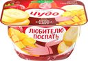 Десерт творожный ЧУДО Творожок взбитый двухслойный Банан, клубника, манго 4%, без змж, 100г