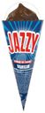 Мороженое Jazzy Пломбир с ароматом ванили с клубничным наполнителем в вафельном рожке 12%, 120г