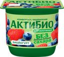 Йогурт АКТИБИО с клубникой и черникой, без сахара 3%, без змж, 130г