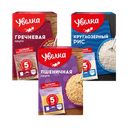 Крупа Увелка Пшеничная, Гречневая, Рис круглозёрный, 5 варочных пакетиков, 400 г