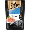 Корм консервированный полнорационный SHEBA для взрослых кошек с лососем "Ломтики в соусе Лосось", 75г