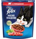 Сухой корм Felix Мясное объедение для взрослых кошек, с говядиной, Пакет, 600 г
