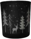 Подсвечник новогодний темно-серый с рисунком Олень и ели, 8см