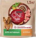 Корм сухой Purina One с курицей и рисом для взрослых собак мелких и карликовых пород при активном образе жизни 1.5кг