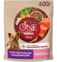 Сухой корм Purina One для собак мелких пород с чувствительным пищеварением с лососем и рисом, 600г