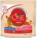 Сухой корм для собак Purina ONE мелких и карликовых пород с высоким содержанием говядины и рисом, 1,5 кг