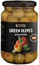 Оливки PREMIERE OF TASTE, зелень с красным перцем, 370 мл