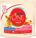 Корм сухой для взрослых собак PURINA ONE Adult Говядина и рис, для мелких и карликовых пород, 1,5кг