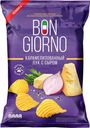 Рифленые чипсы Bon Giorno со вкусом карамелизованный лук с сыром, 90 г