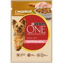 Влажный корм для собак мини пород Purina One Контроль веса индейка-морковь-горох в подливе, 85г