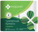 Бумага туалетная белая не ароматизированная 2 слоя Маркет, 4шт