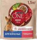 Корм сухой Purina ONE с говядиной и рисом для взрослых собак мелких и карликовых пород 1.5 кг