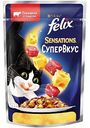 Влажный корм для кошек Felix Sensations Супервкус говядина с сыром, 75г