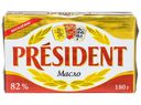 Кислосливочное масло несоленое President 82,5% БЗМЖ 180 г