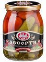 Ассорти овощное маринованное Скатерть-Самобранка корнишоны и томаты черри, 680 г