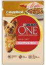 Корм для собак Purina ONE Мини Контроль веса с индейкой морковью и горохом 85г
