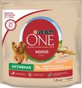 Корм сухой для взрослых собак PURINA ONE Mini Активная Курица и рис, 1,5кг